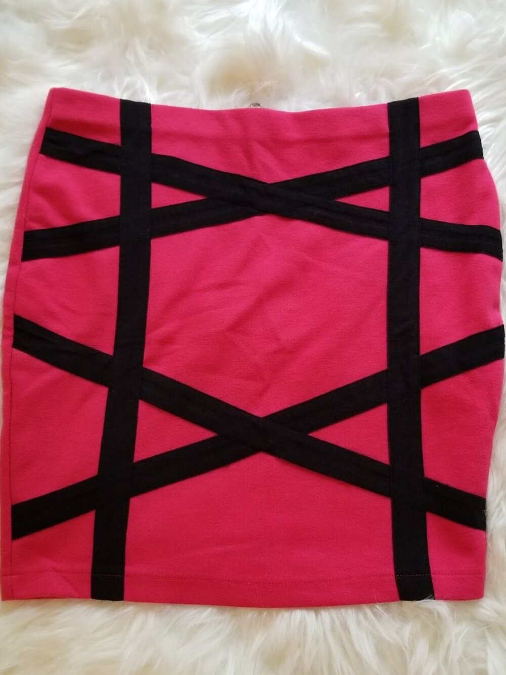 Charlotte Russe Hot Pink Bandage Mini Skirt | Size M | Black Stripe Detail | Y2K